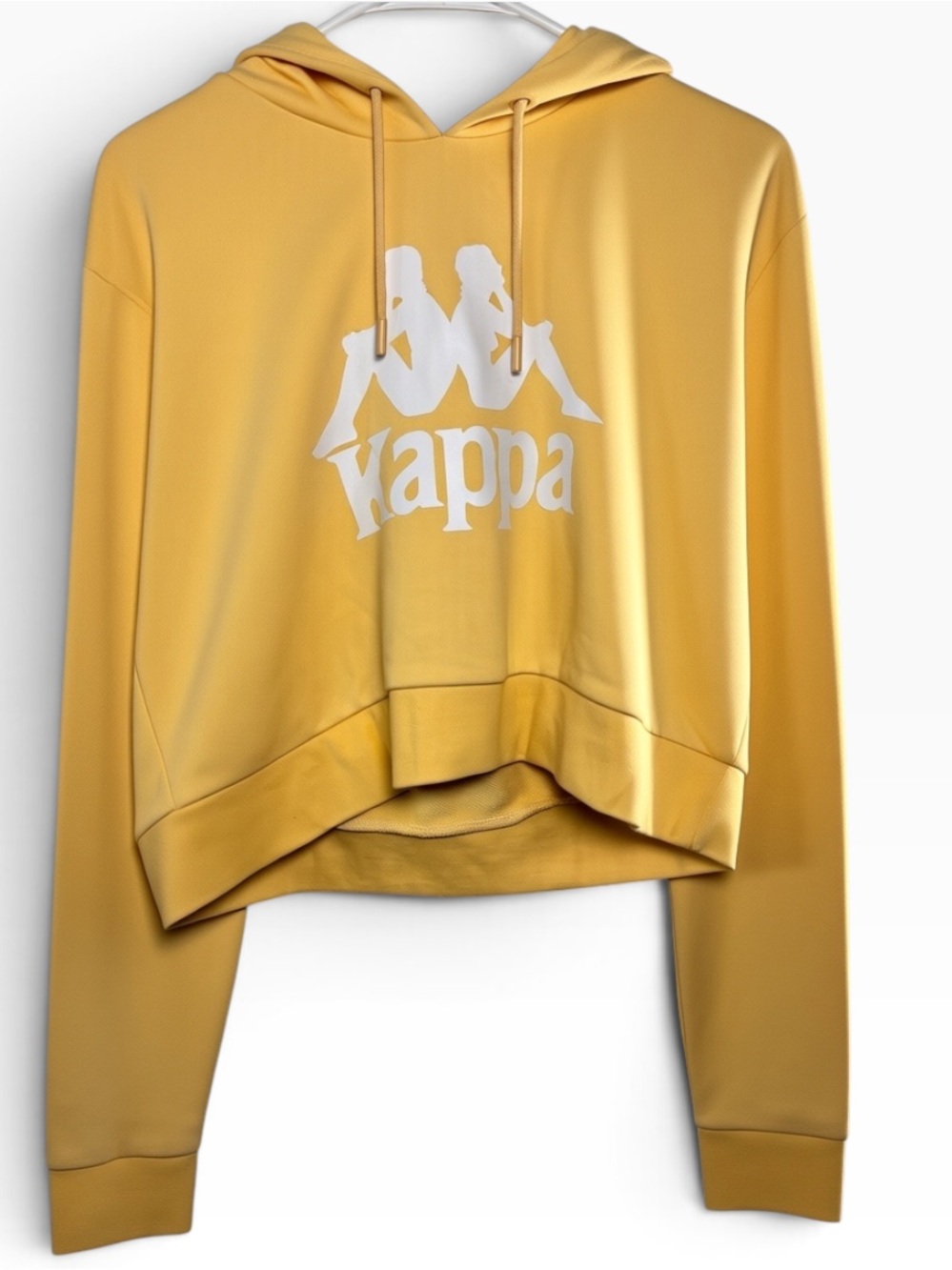 Kappa Women's Pale Yellow Cropped Hooded Sweatshirt with White Logo